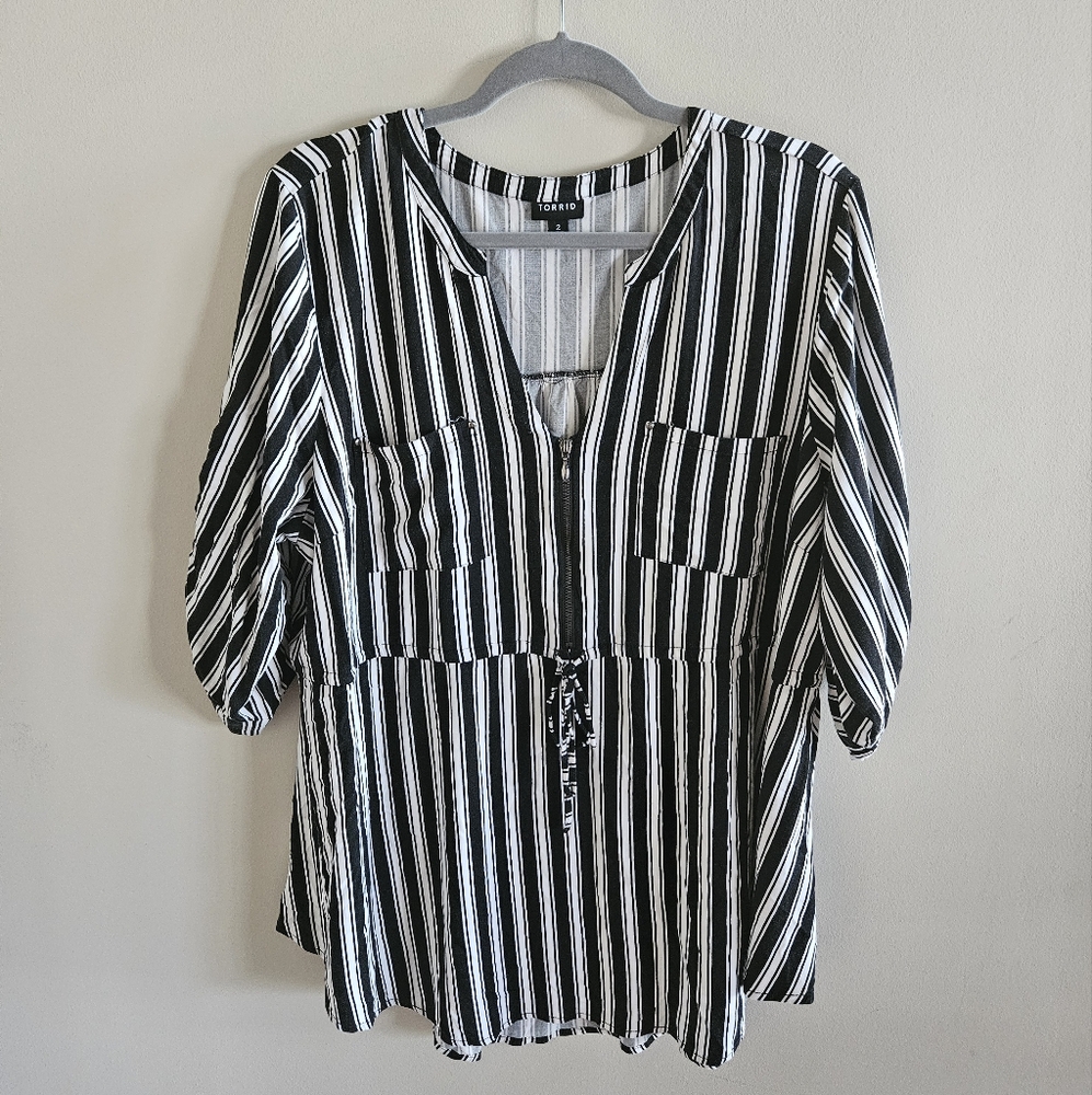 Torrid Black and White Striped Blouse